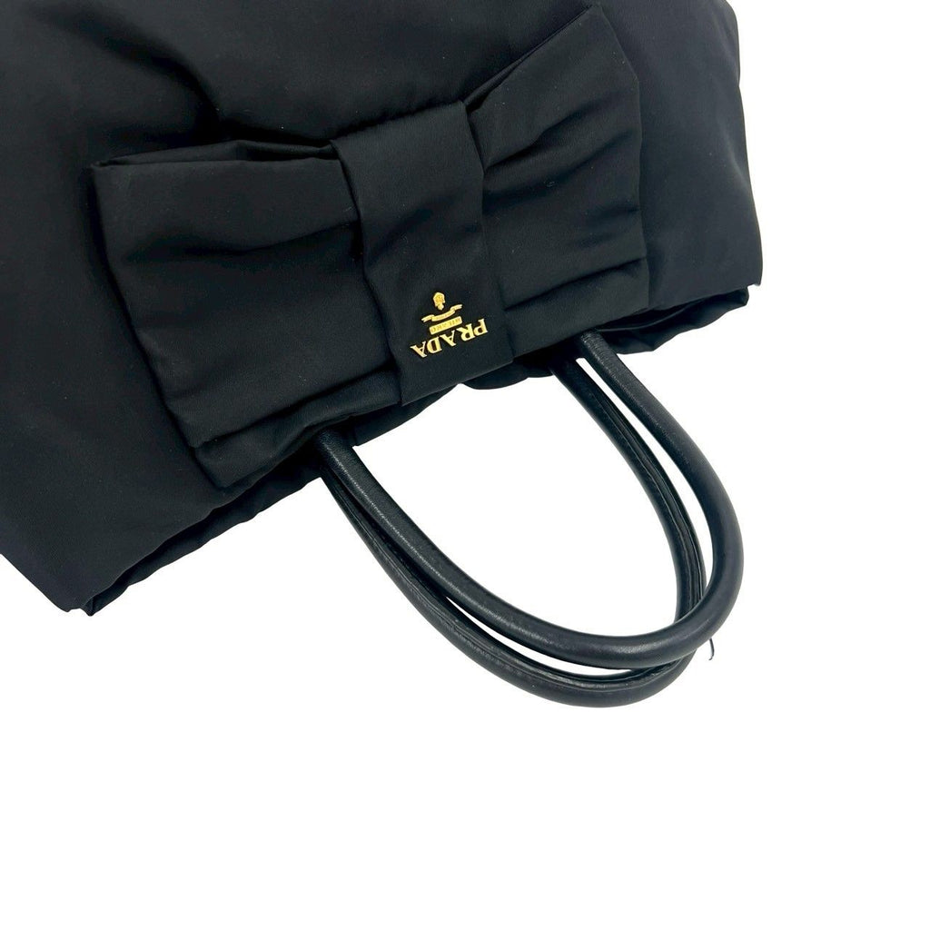 Prada Logo Ribbon Motif Nylon Leather Handbag Mini Tote Black — view 4