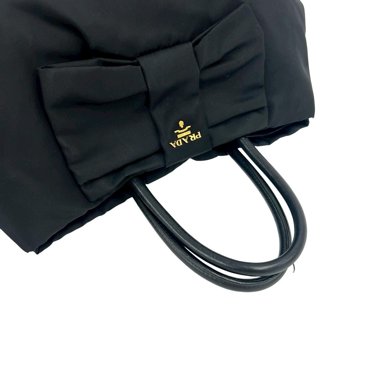Prada Logo Ribbon Motif Nylon Leather Handbag Mini Tote Black — view 4