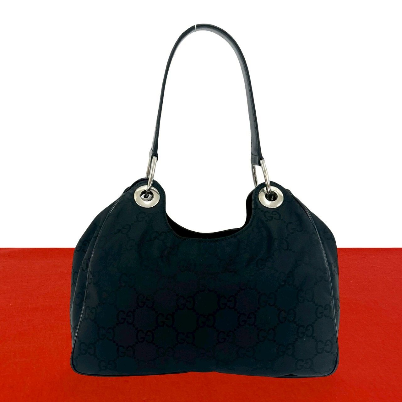 Gucci GG Pattern Nylon Leather Shoulder Bag Semi Black