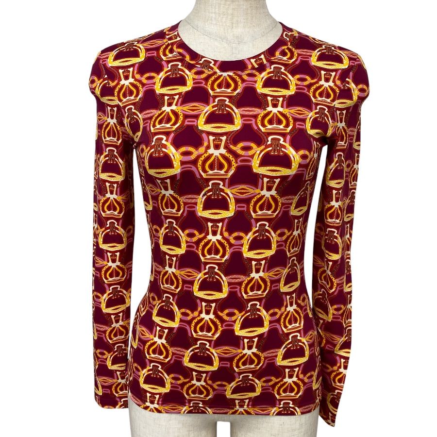 Hermes Long Sleeve Stretch Top Polyamide Red Multicolor Fine Daily Practical