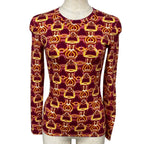 Hermes Long Sleeve Stretch Top Polyamide Red Multicolor Fine Daily Practical