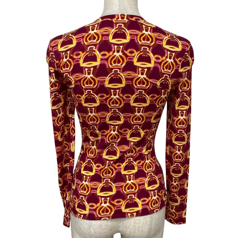 Hermes Long Sleeve Stretch Top Polyamide Red Multicolor Fine Daily Practical — view 3