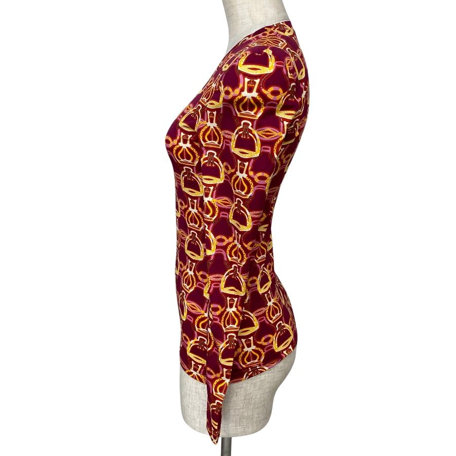Hermes Long Sleeve Stretch Top Polyamide Red Multicolor Fine Daily Practical — view 2
