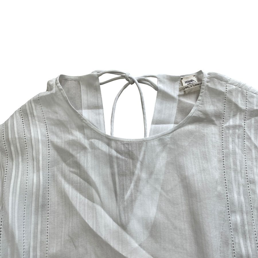 Hermes Sheer Top Overshirt Blouse with Camisole Silk White High Quality Daily — view 6