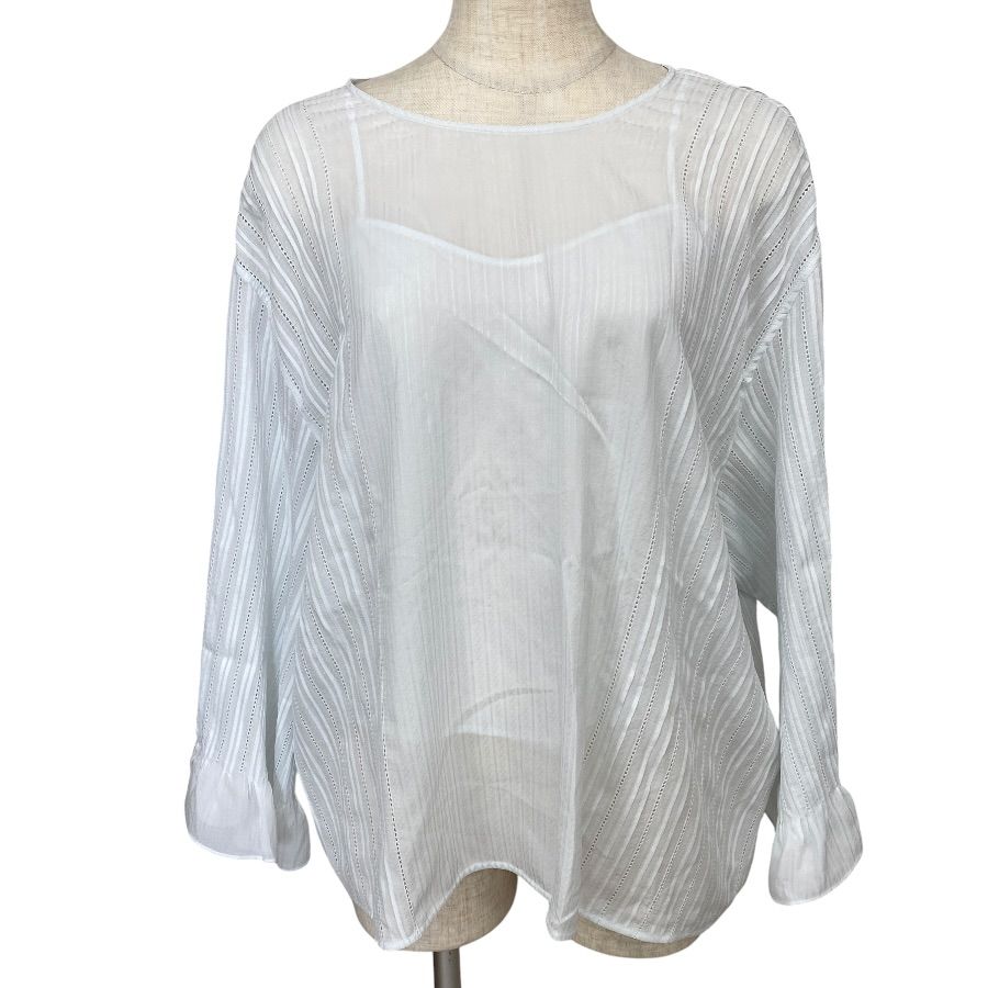 Hermes Sheer Top Overshirt Blouse with Camisole Silk White High Quality Daily