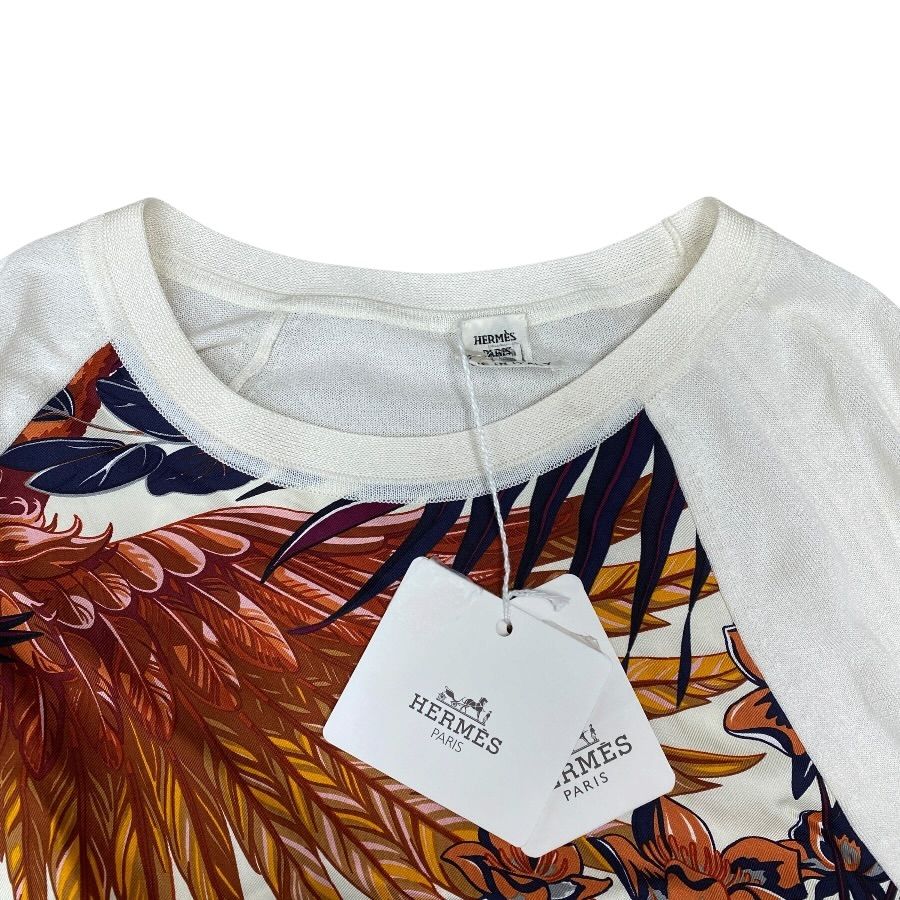 Hermes Twill Rene Knit Long Sleeve Top Silk White High Quality Daily Practical — view 5
