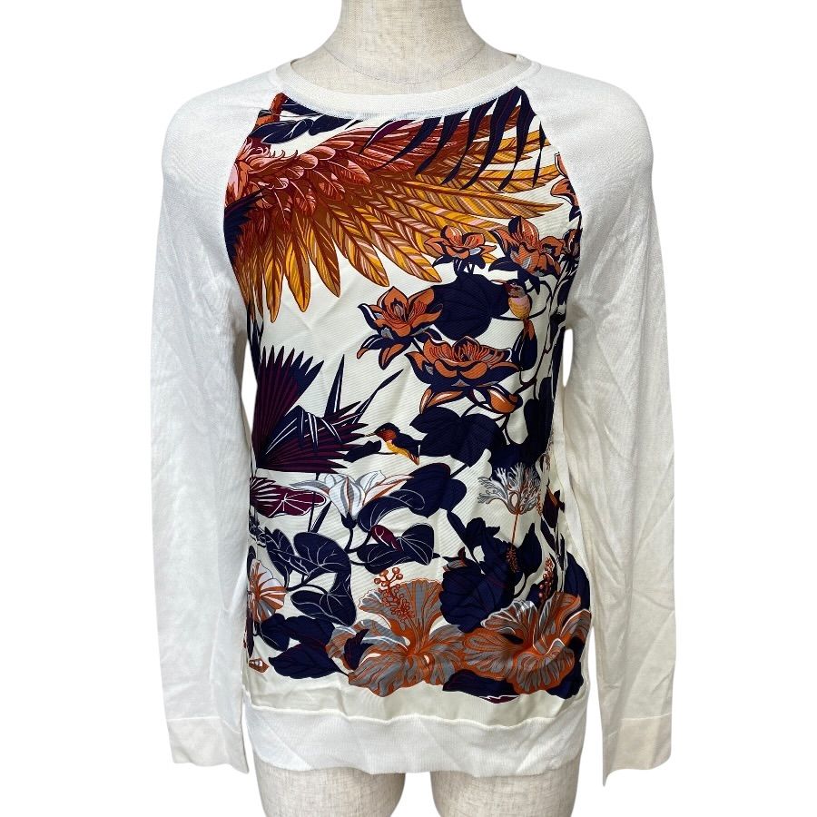 Hermes Twill Rene Knit Long Sleeve Top Silk White High Quality Daily Practical