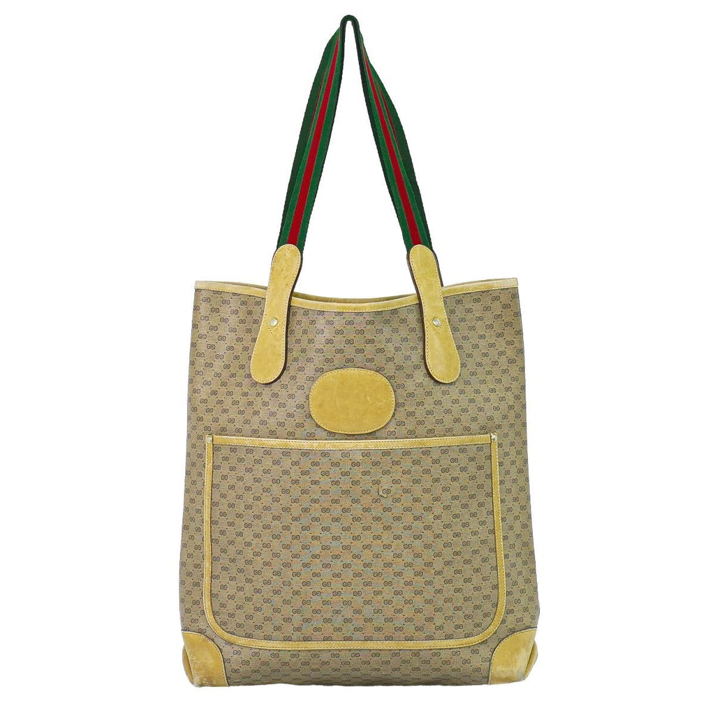 Gucci Vintage Sherry Line Micro GG Shoulder Bag Tote Brown