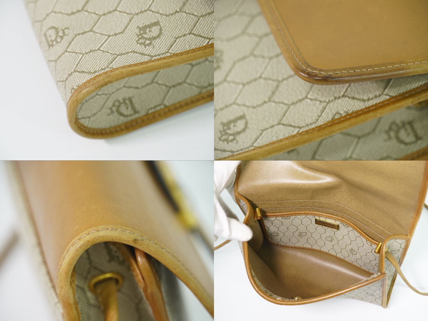 Dior Honeycomb Pattern Shoulder Bag Pochette Beige — view 8