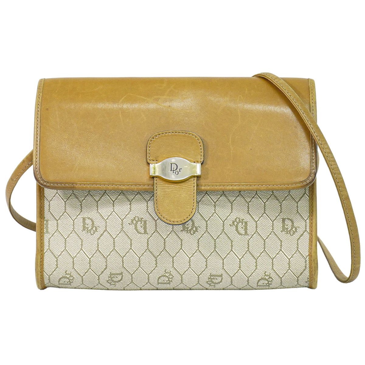 Dior Honeycomb Pattern Shoulder Bag Pochette Beige