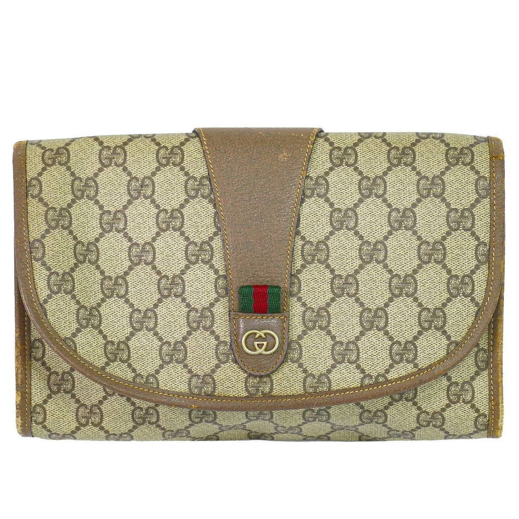 Gucci Vintage Sherry Line GG Supreme Clutch Beige