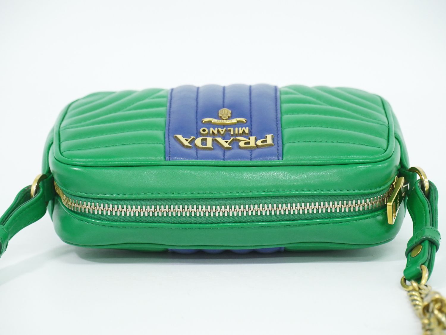 Prada Diagram Chain Shoulder Bag Pochette Leather Green Blue Diagramme — view 5