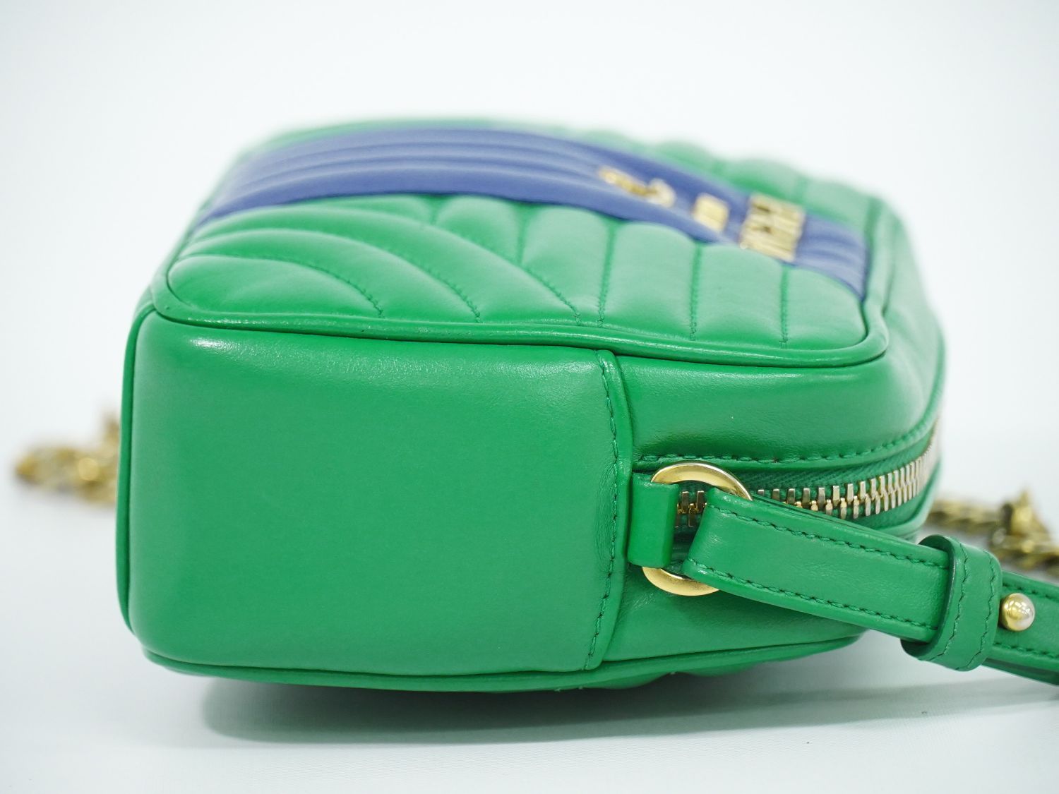Prada Diagram Chain Shoulder Bag Pochette Leather Green Blue Diagramme — view 4