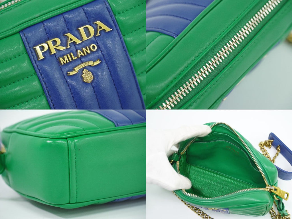 Prada Diagram Chain Shoulder Bag Pochette Leather Green Blue Diagramme — view 7