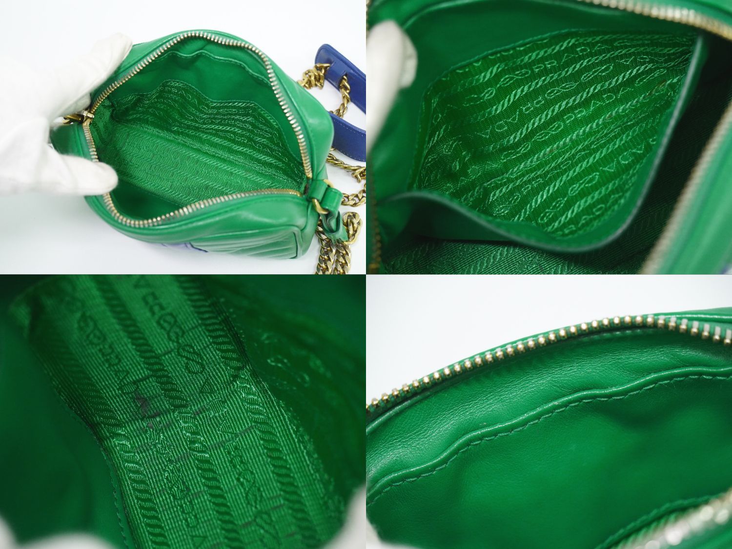Prada Diagram Chain Shoulder Bag Pochette Leather Green Blue Diagramme — view 8
