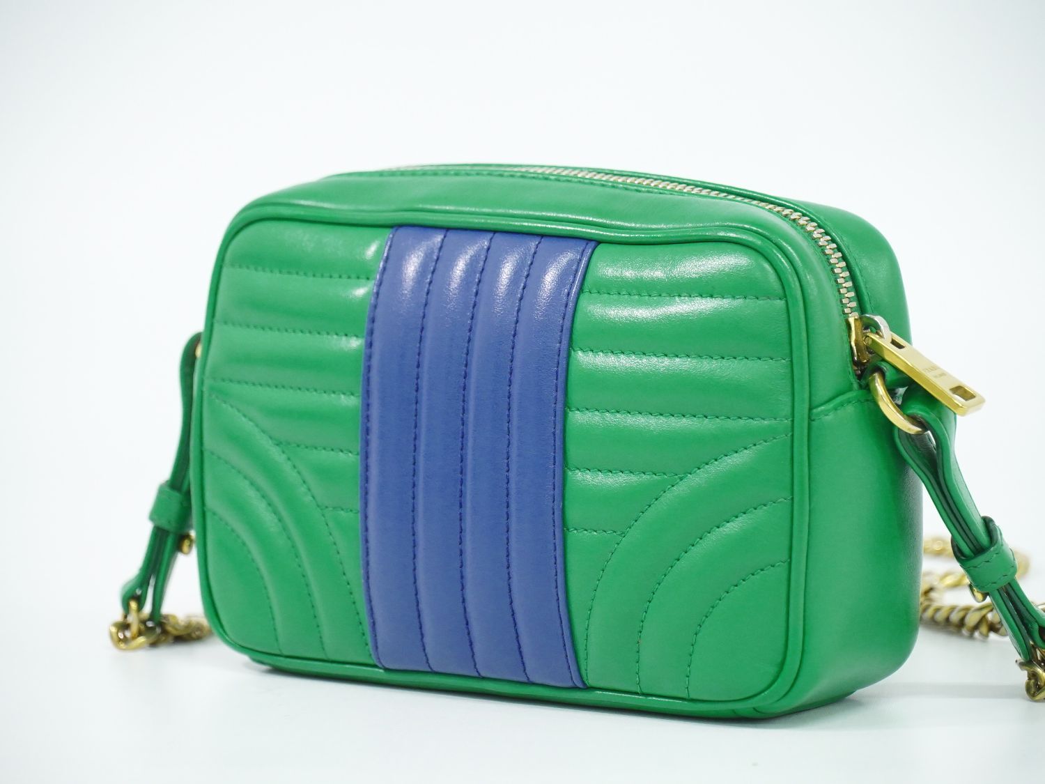 Prada Diagram Chain Shoulder Bag Pochette Leather Green Blue Diagramme — view 2