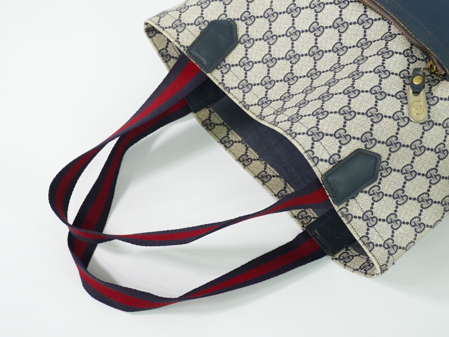 Gucci Vintage Sherry Line GG Supreme Shoulder Bag Tote Navy Shelly — view 4
