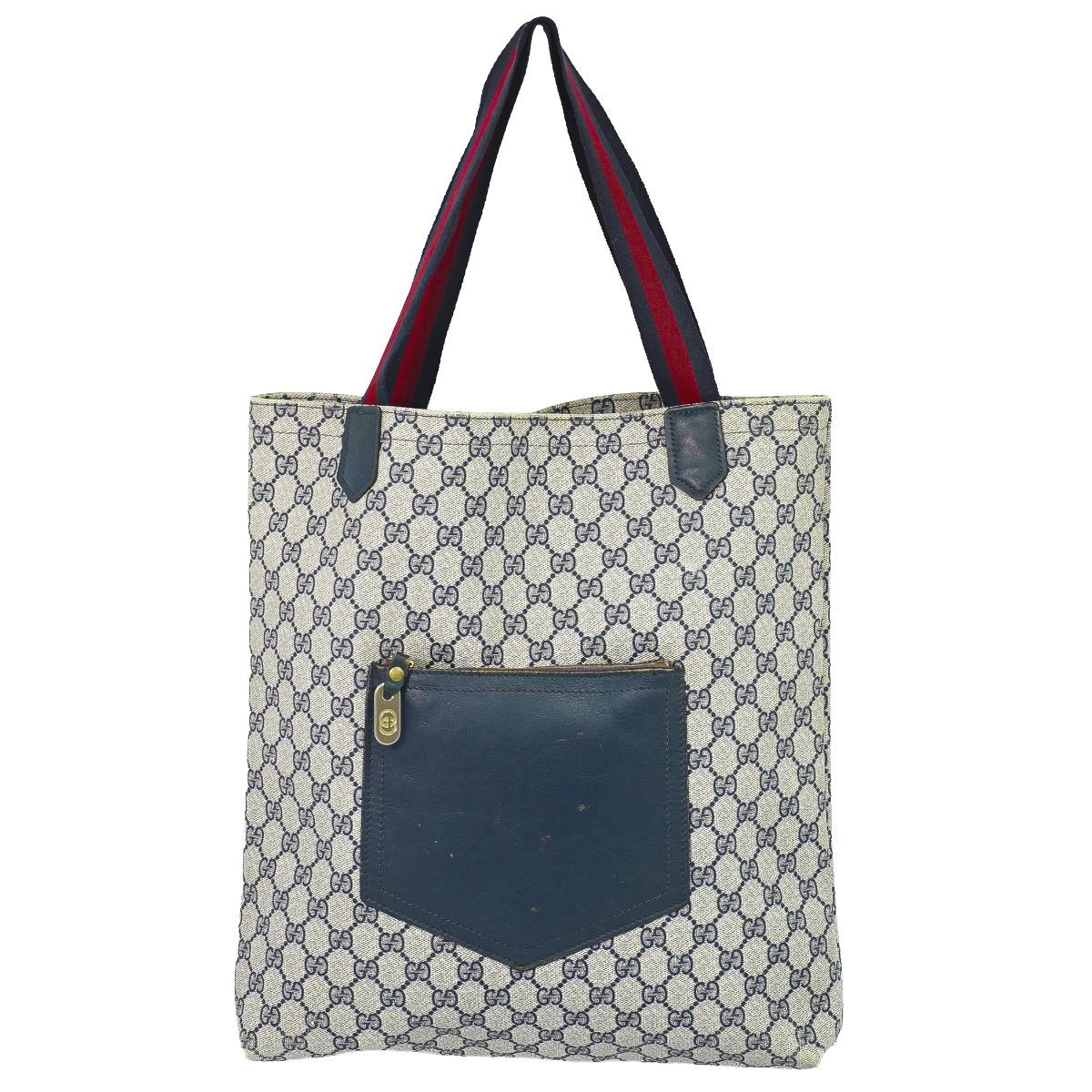 Gucci Vintage Sherry Line GG Supreme Shoulder Bag Tote Navy Shelly