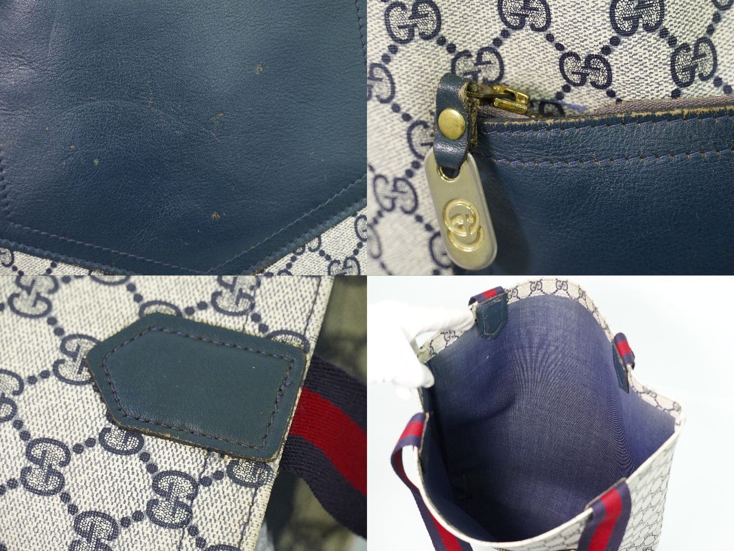 Gucci Vintage Sherry Line GG Supreme Shoulder Bag Tote Navy Shelly — view 8