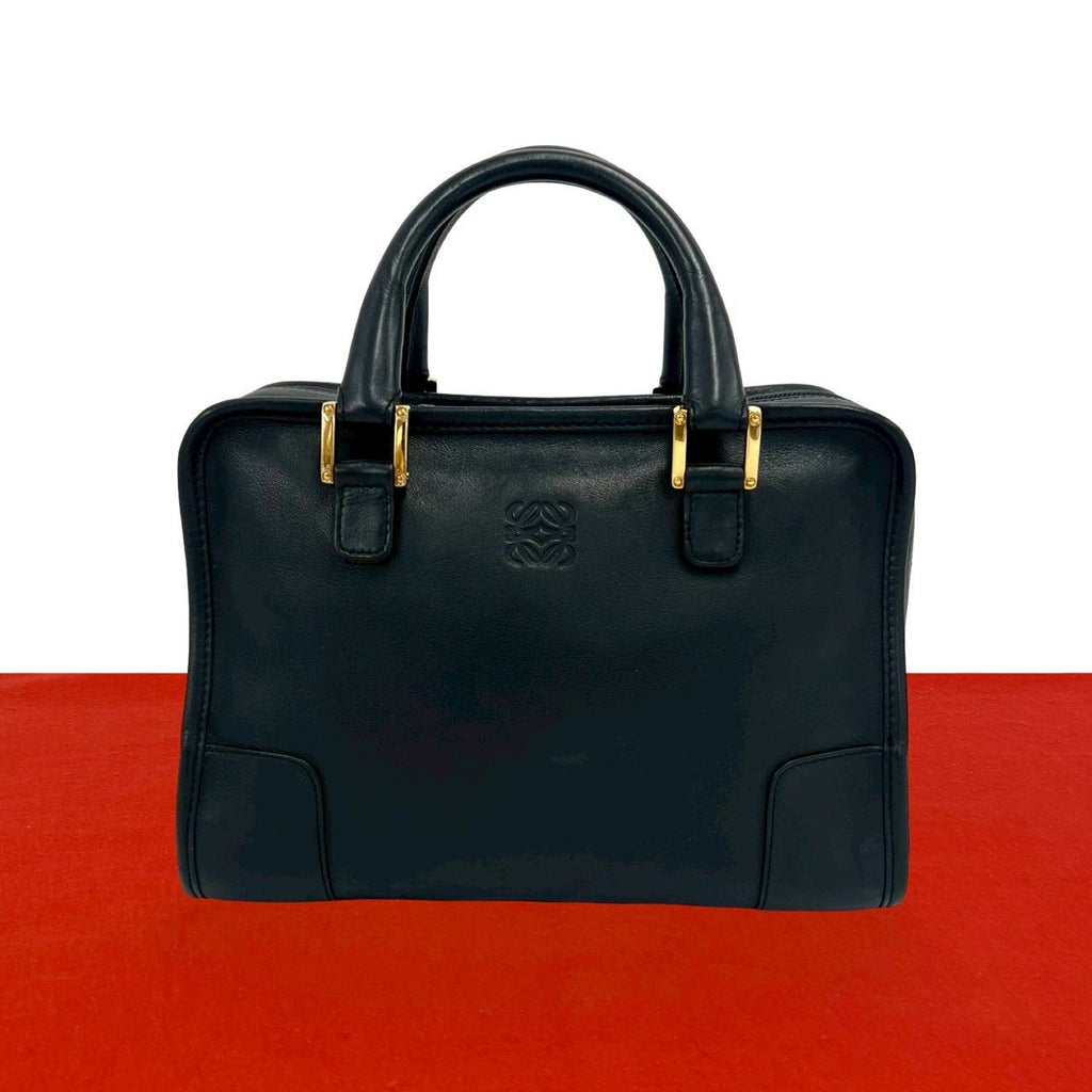 Loewe Vintage Amazona 28 Anagram Logo Leather Mini Boston Bag Black