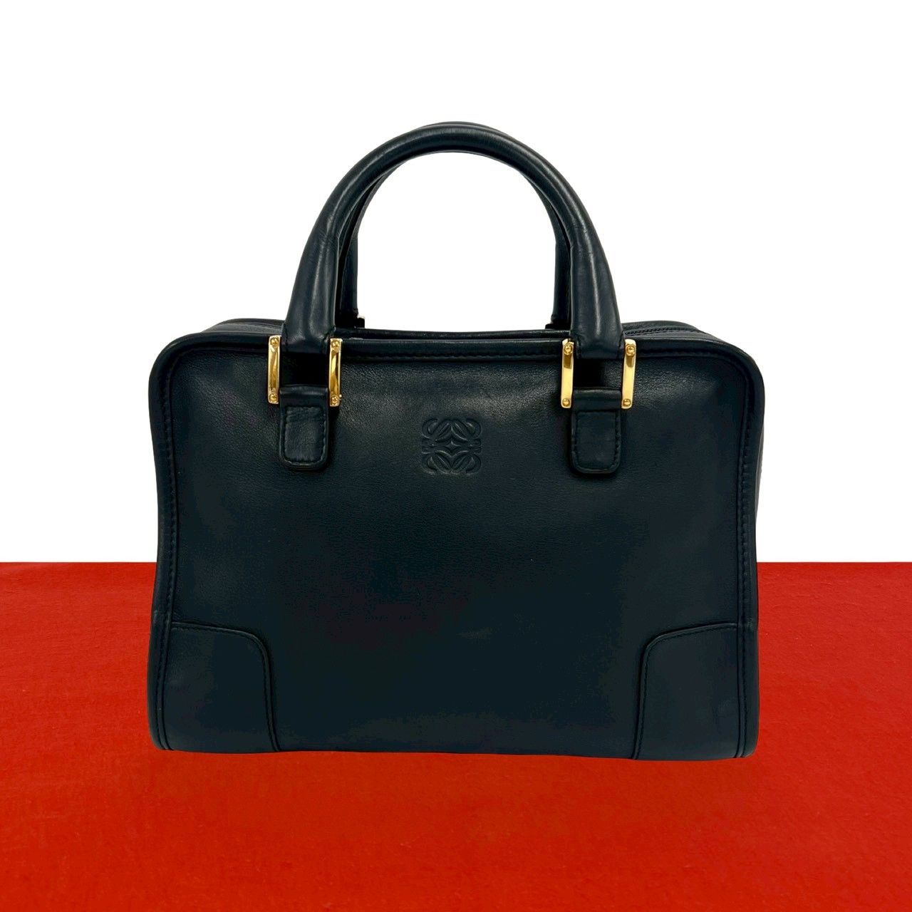 Loewe Vintage Amazona 28 Anagram Logo Leather Mini Boston Bag Black