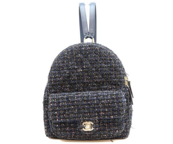 Chanel Navy Fancy Tweed Gold Mini Backpack