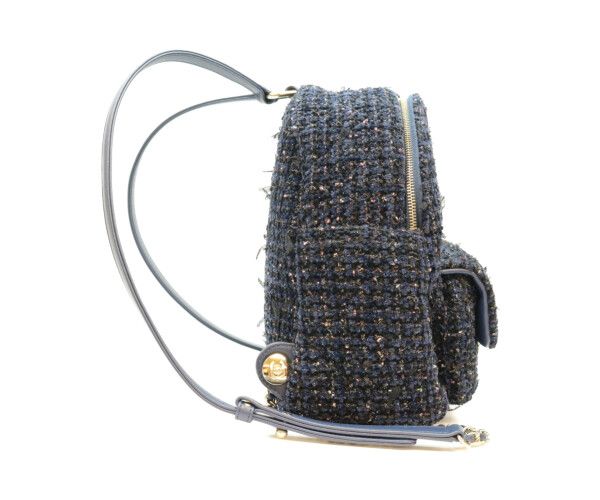Chanel Navy Fancy Tweed Gold Mini Backpack — view 4