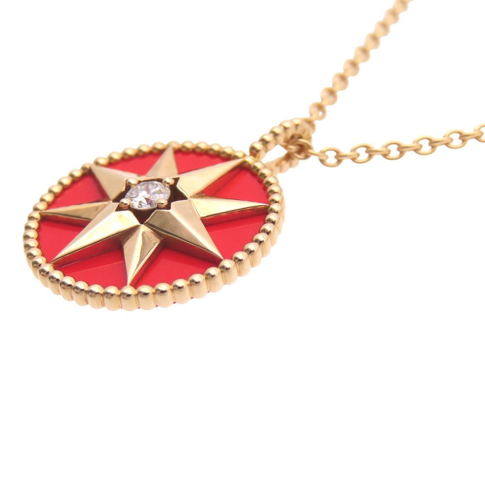 Dior Rose des Vents Diamond Necklace 18K Pink Gold Red Ceramic — view 4