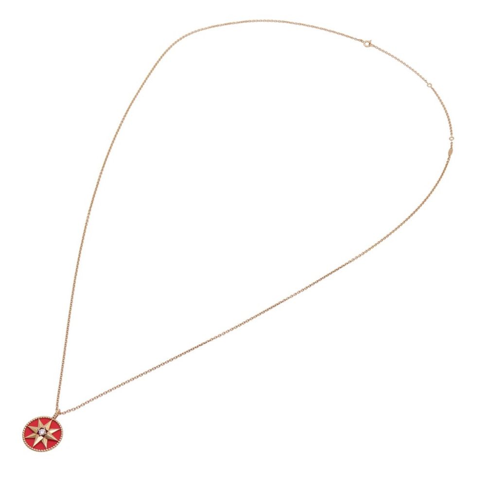 Dior Rose des Vents Diamond Necklace 18K Pink Gold Red Ceramic — view 3