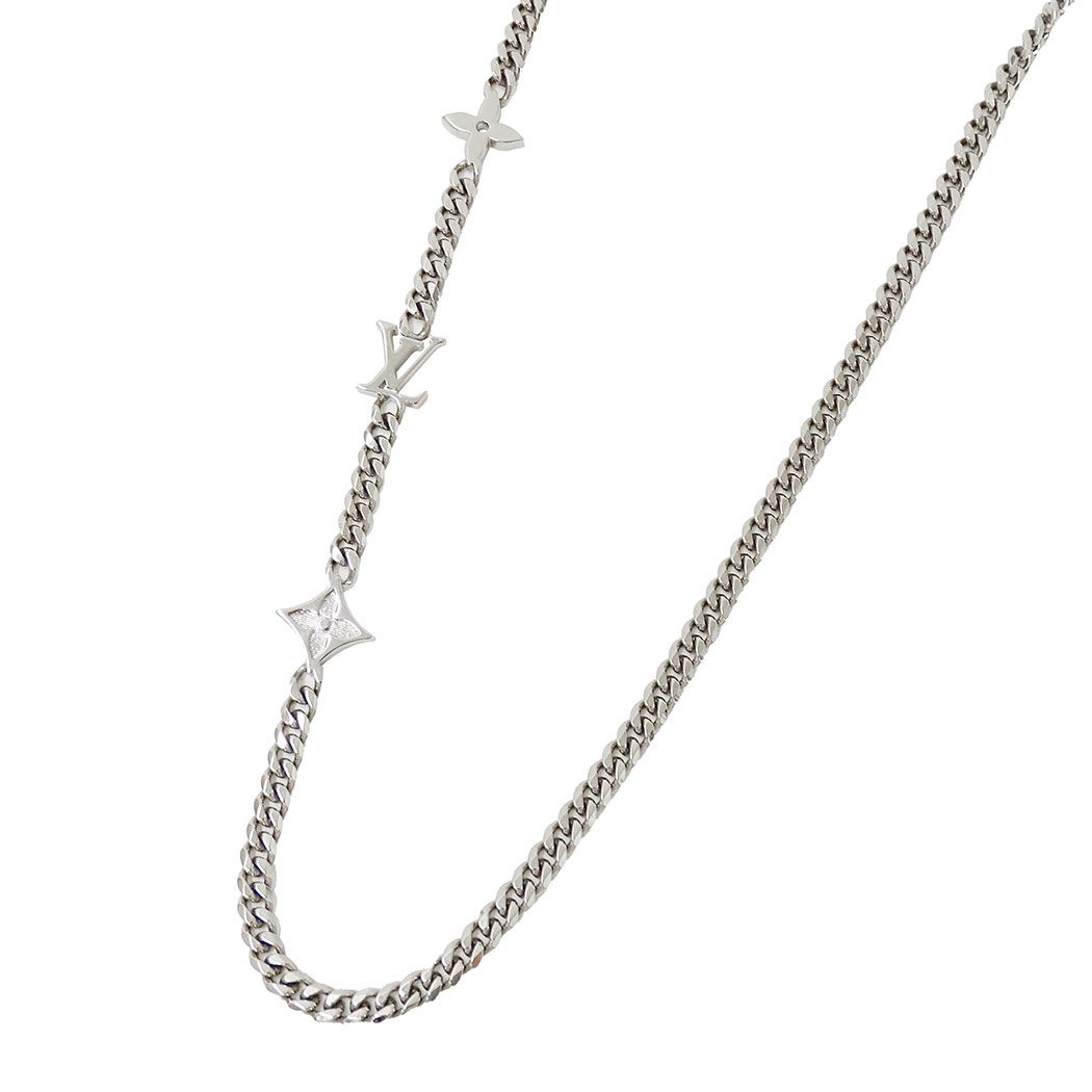 Louis Vuitton Necklace Metal Monogram Low Silver Logo Chain