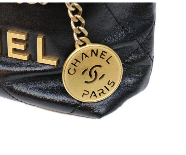 Chanel Black 22 Mini Shiny Calfskin Gold Chain — view 6