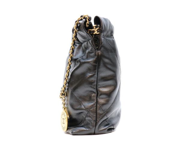 Chanel Black 22 Mini Shiny Calfskin Gold Chain — view 2
