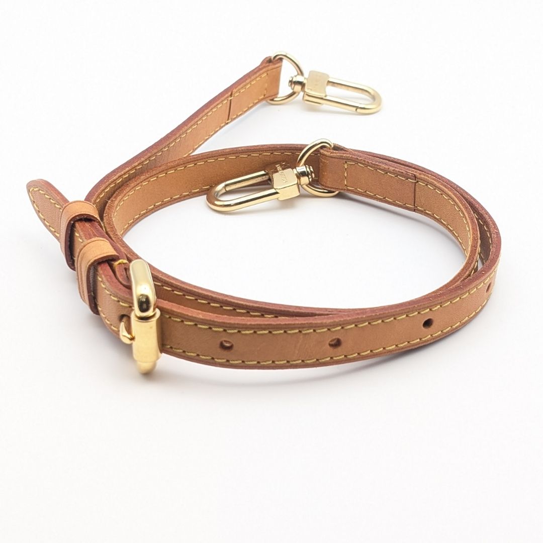 Louis Vuitton Shoulder Strap Leather Beige Adjustable Gold