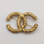 Chanel Brooch CC Logo Lava Gold Vintage