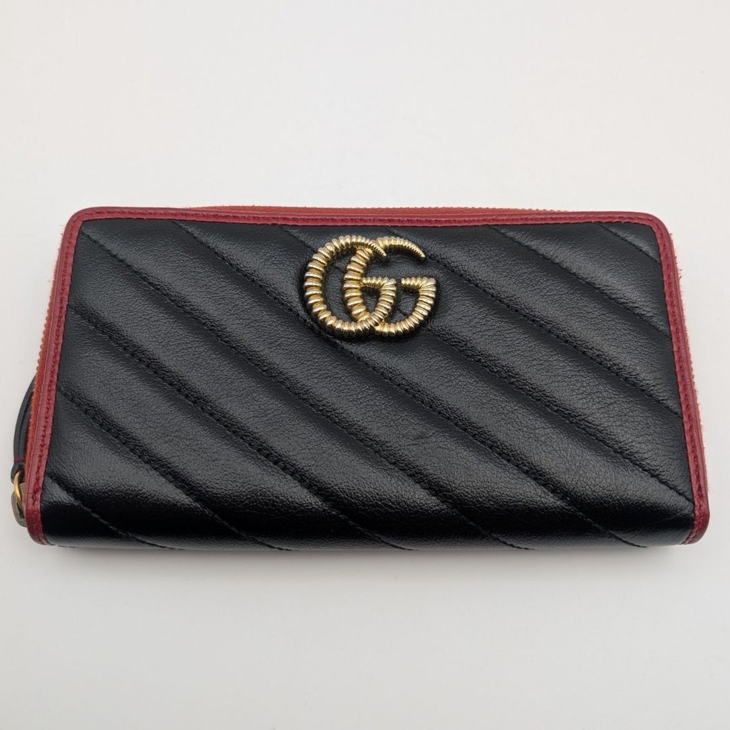 Gucci GG Marmont Double Black Red Bicolor Zip Around Wallet