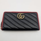 Gucci GG Marmont Double Black Red Bicolor Zip Around Wallet