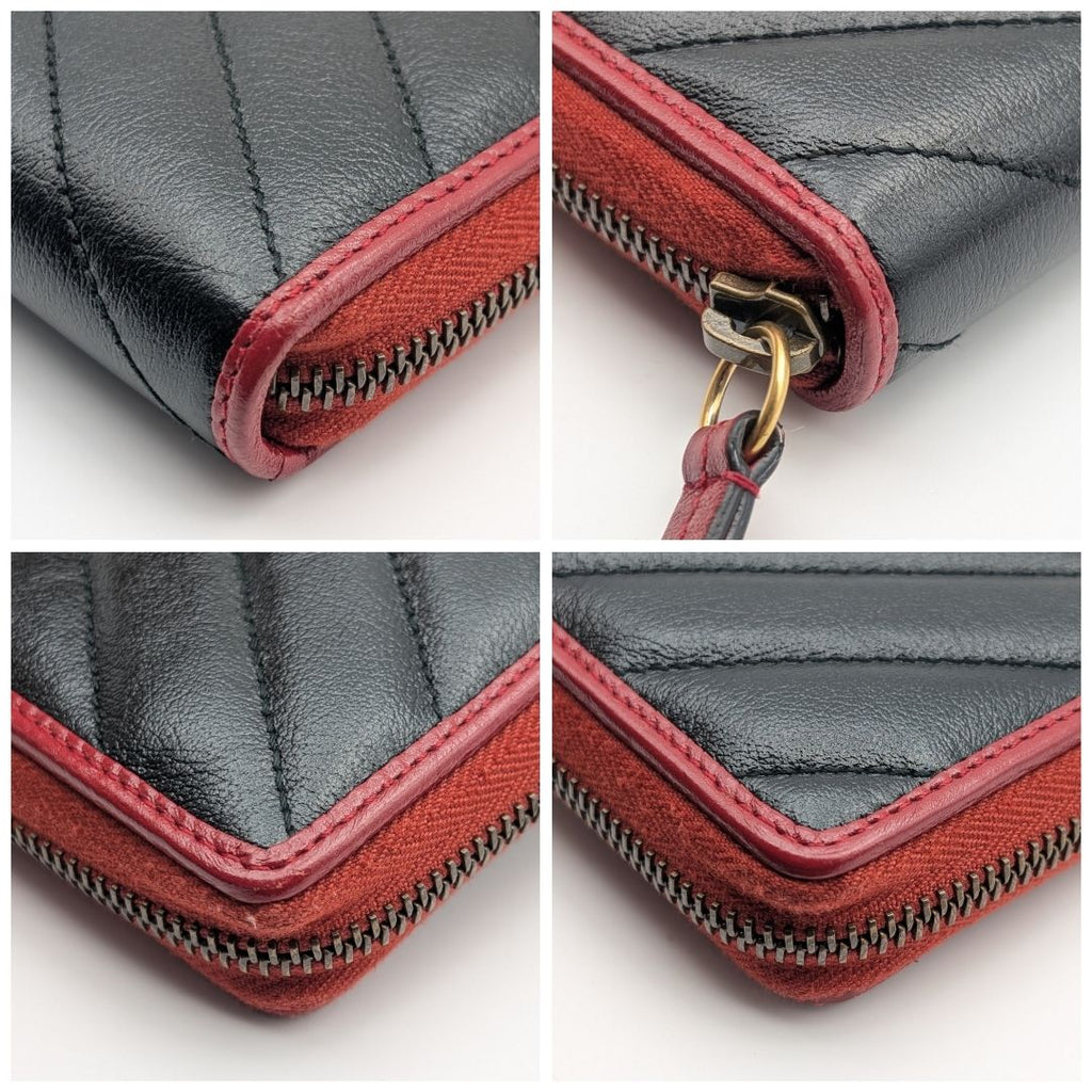 Gucci GG Marmont Double Black Red Bicolor Zip Around Wallet — view 4