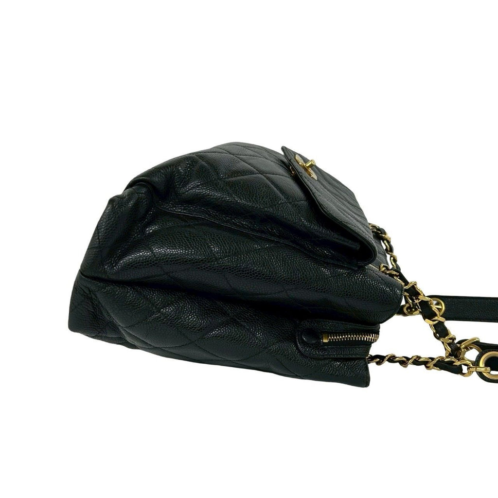 Chanel Vintage Quilted CC Logo Caviar Leather Shoulder Bag Tote Black — view 6