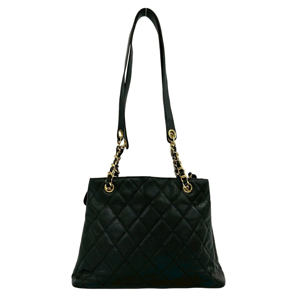 Chanel Vintage Quilted CC Logo Caviar Leather Shoulder Bag Tote Black — view 3