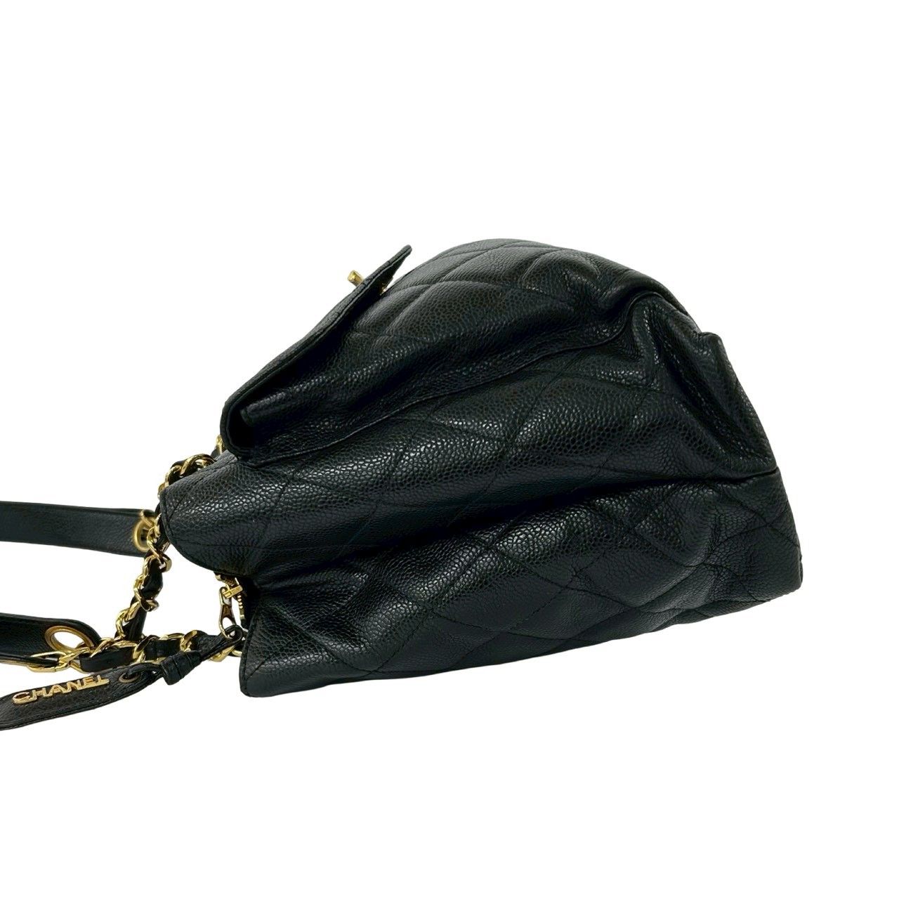 Chanel Vintage Quilted CC Logo Caviar Leather Shoulder Bag Tote Black — view 5