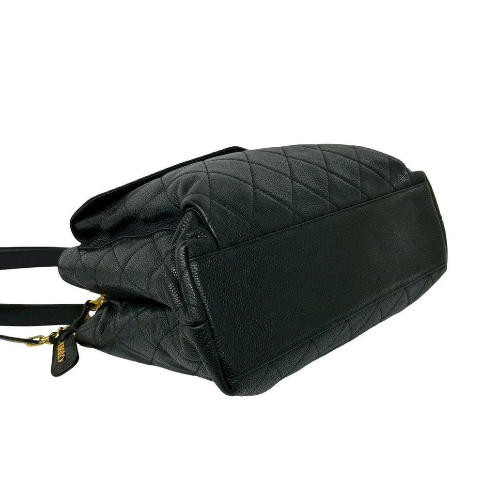 Chanel Vintage Quilted CC Logo Caviar Leather Shoulder Bag Tote Black — view 7