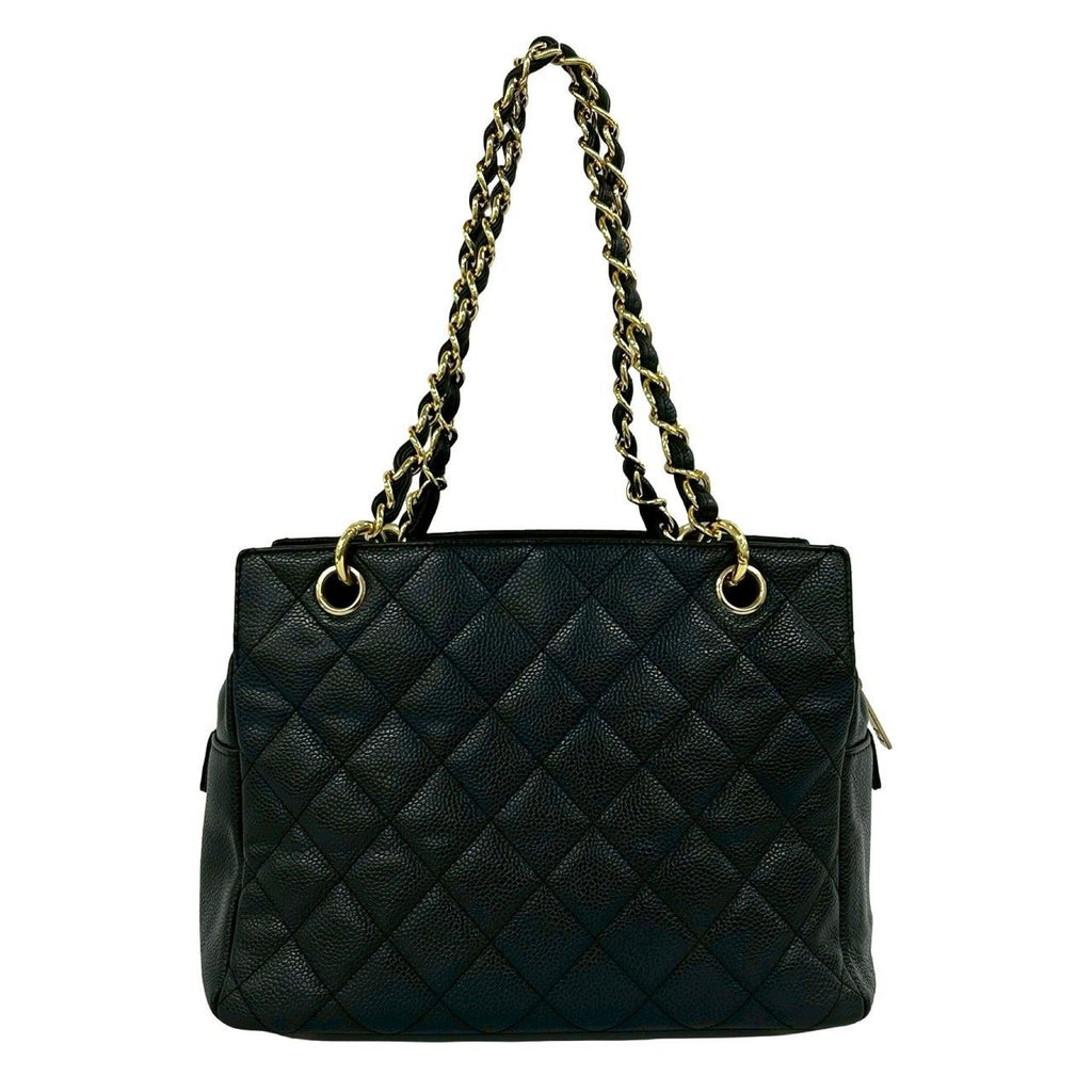 Chanel Quilted CC Logo Caviar Leather Shoulder Bag Tote Black — view 3