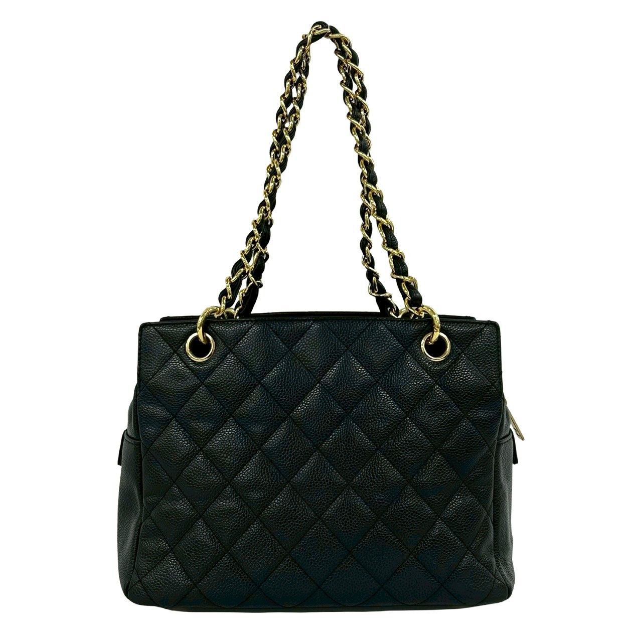 Chanel Quilted CC Logo Caviar Leather Shoulder Bag Tote Black — view 3