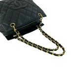 Chanel Quilted CC Logo Caviar Leather Shoulder Bag Tote Black — view 4