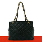 Chanel Quilted CC Logo Caviar Leather Shoulder Bag Tote Black