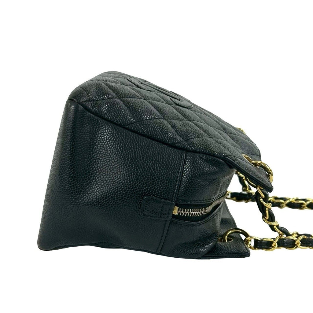 Chanel Quilted CC Logo Caviar Leather Shoulder Bag Tote Black — view 6