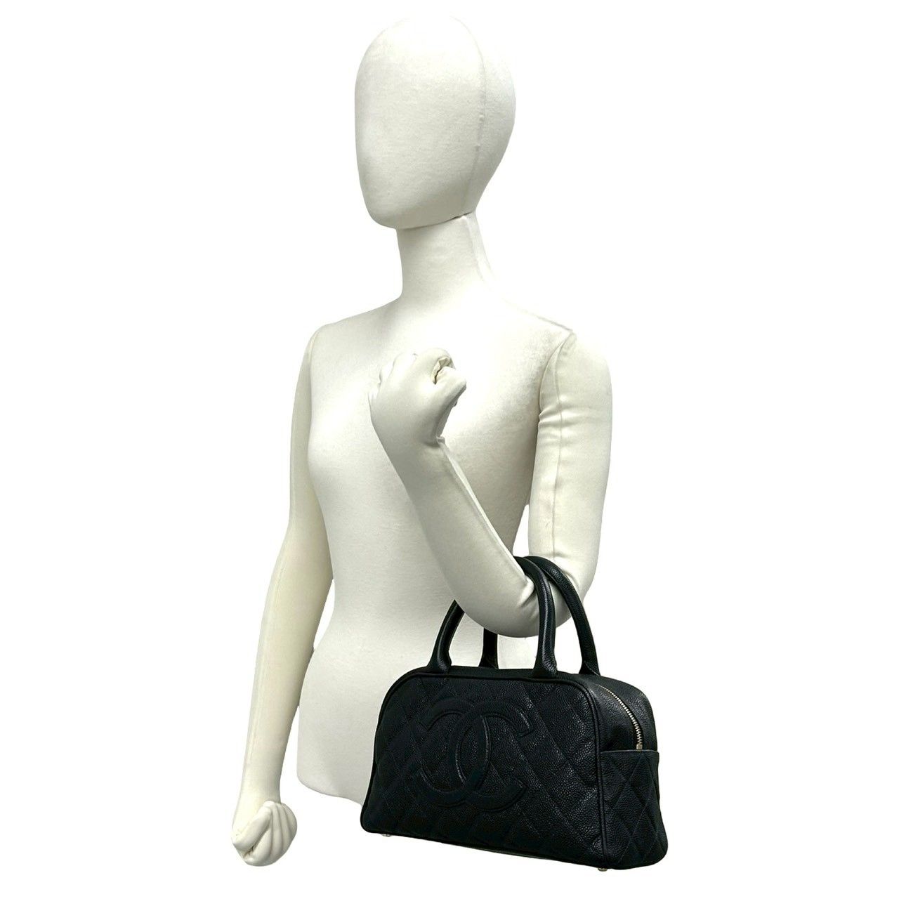 Chanel Quilted CC Logo Caviar Leather Mini Boston Bag Black — view 2
