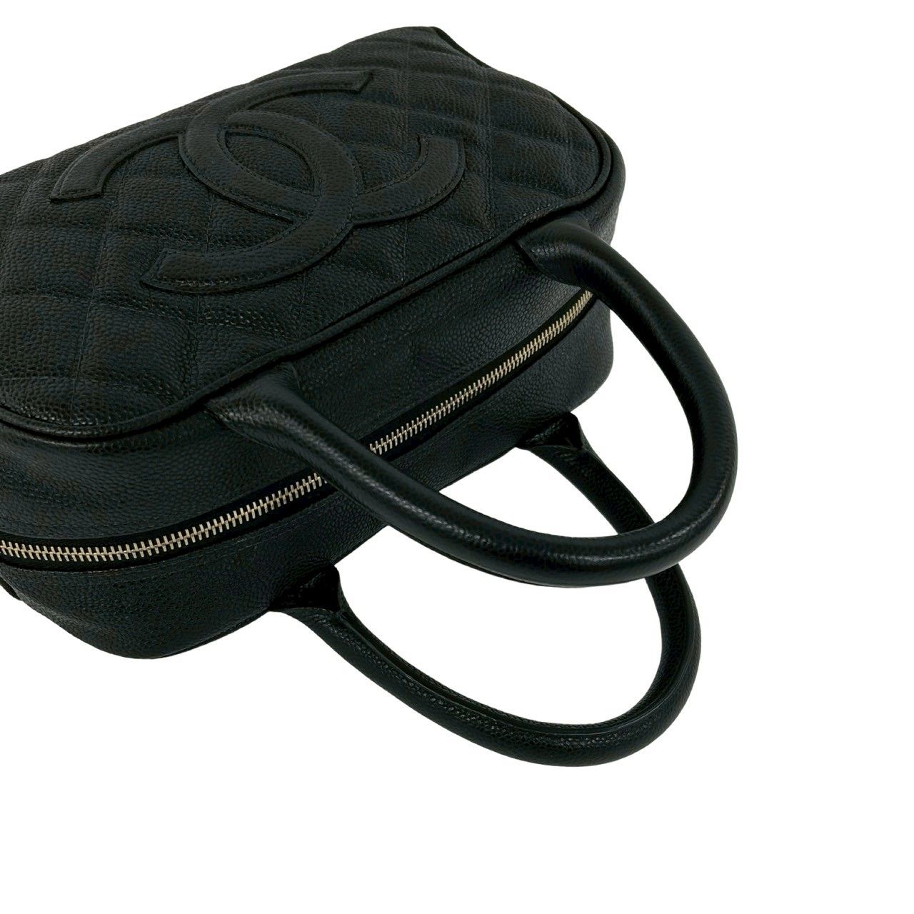 Chanel Quilted CC Logo Caviar Leather Mini Boston Bag Black — view 4