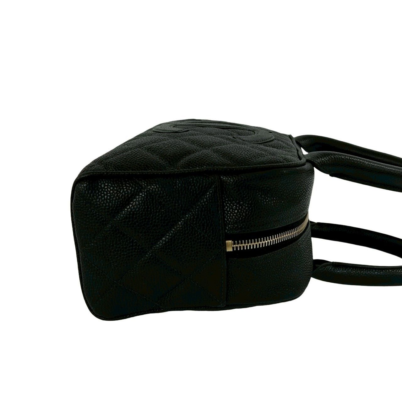 Chanel Quilted CC Logo Caviar Leather Mini Boston Bag Black — view 6