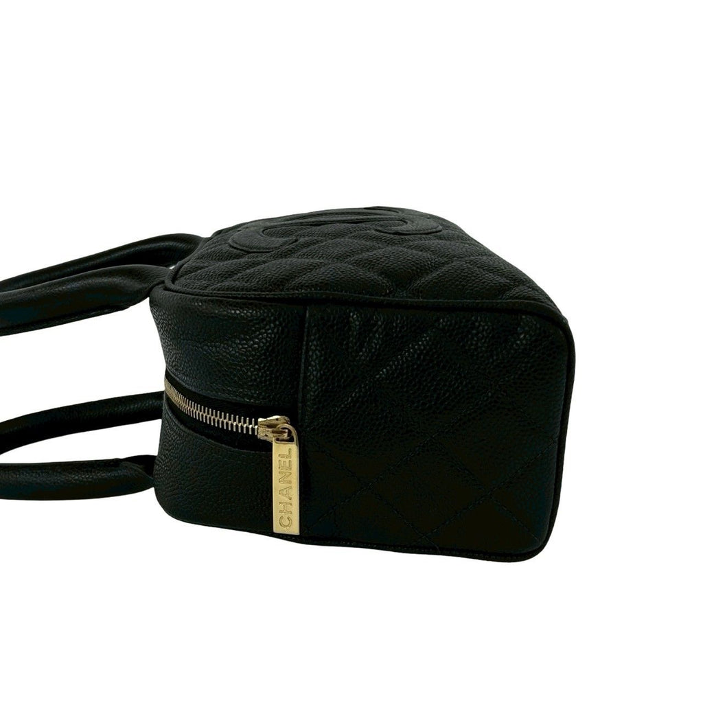 Chanel Quilted CC Logo Caviar Leather Mini Boston Bag Black — view 5
